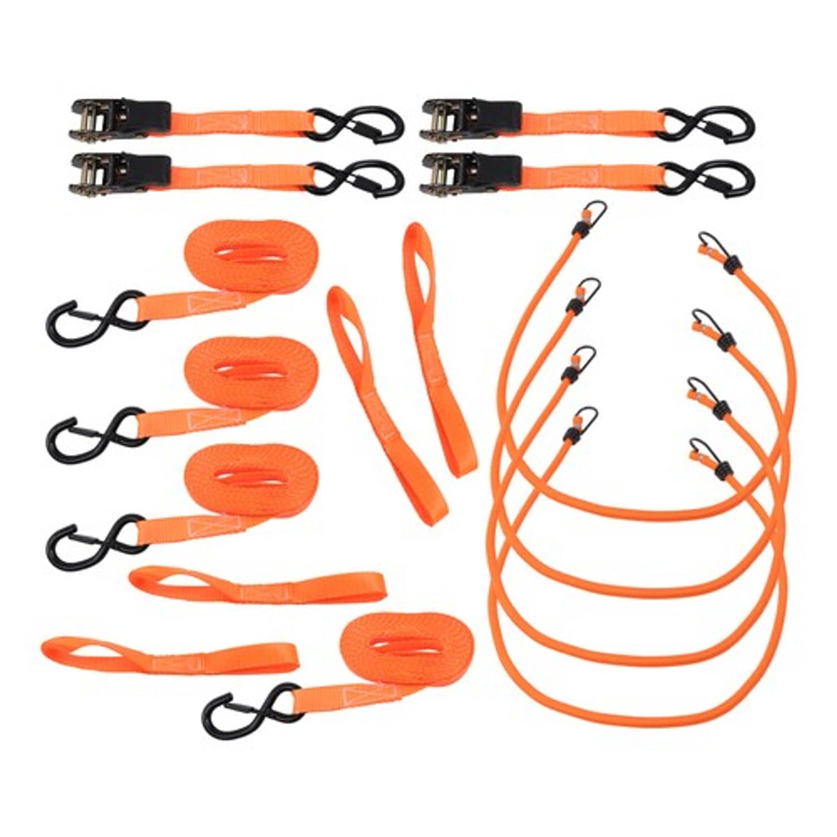 Solid Spare Ratchet Strap*4 Orange Polyester Fracture Strength 2200lbs 1in*15ft with S Hooks