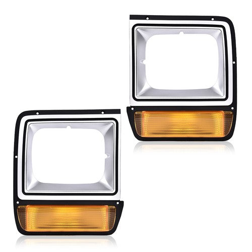 Solid Spare Pair Headlight Bezel Trim w/ Parking Turn Signal Light Fit For Dodge D/W Truck