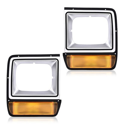 Solid Spare Pair Headlight Bezel Trim w/ Parking Turn Signal Light Fit For Dodge D/W Truck