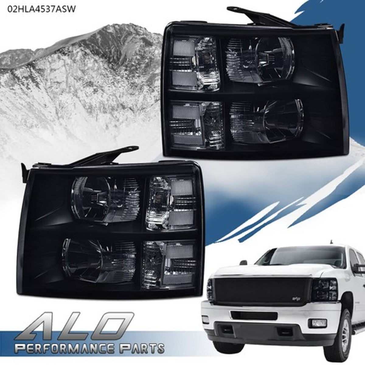 Solid Spare Fit For 07-13 Chevy Silverado 1500/2500/3500 Smoke Lens Black Housing Headlights