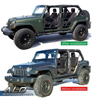 Solid Spare Fit For 2007-2018 Jeep Wrangler JK 4Door Front+Rear Side Iron Tube Doors Black