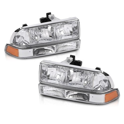 Solid Spare Fit For 98-04 Chevy S10 Blazer Chrome/Amber Corner Headlights Bumper Headlamps