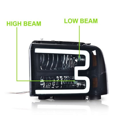 Solid Spare Fit For 05-07 Ford F250 F350 Super Duty LED DRL Smoke Lens Black Headlights