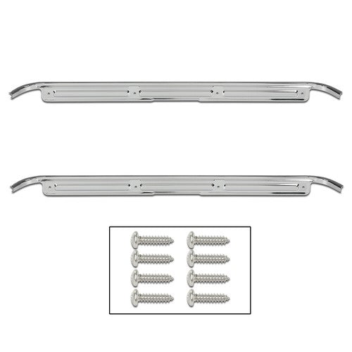 Solid Spare Pair Fit For 1967-1972 Chevy C10 GMC Truck Chrome Door Sill Plates W/ Hardware