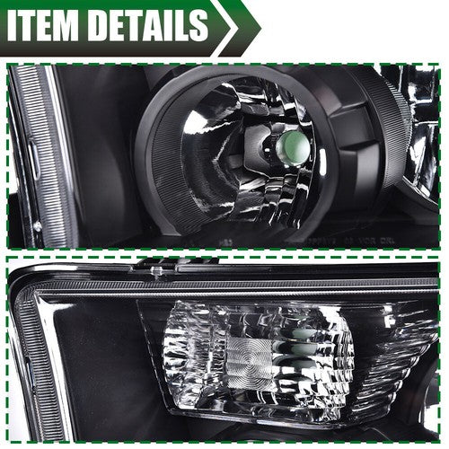 Solid Spare Clear Black Headlights Headlamps Pair Fit For 07-13 Toyota Tundra 08-17 Sequoia