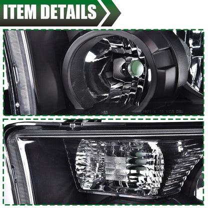 Solid Spare Clear Black Headlights Headlamps Pair Fit For 07-13 Toyota Tundra 08-17 Sequoia