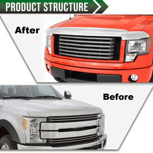 Solid Spare Fit For 2017-2020 Ford F250 F350 Super Duty Hood Deflector Bug Shield Chrome