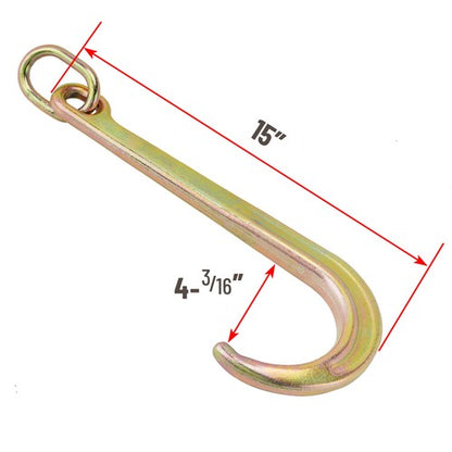 (2)15" Inch J Hook with Chain Link Tow Axle Strap Wrecker Clevis WLL G70 5400LBS