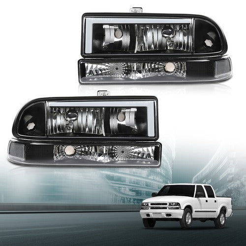 Solid Spare Fit For 1998-2004 Chevy S10 Blazer Clear Corner Black Housing LED DRL Headlights
