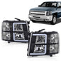 Solid Spare Fit For 07-13 Chevy Silverado 1500 2500 3500 LED DRL Tube Black Headlights