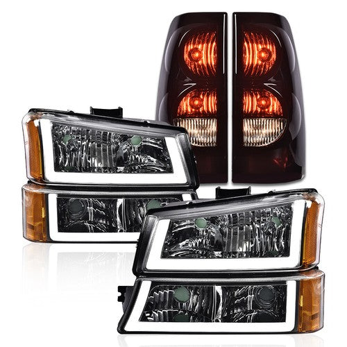 Solid Spare Fit For 03-06 Silverado Clear/Amber Headlight Assembly W/LED DRL+Tail Lights