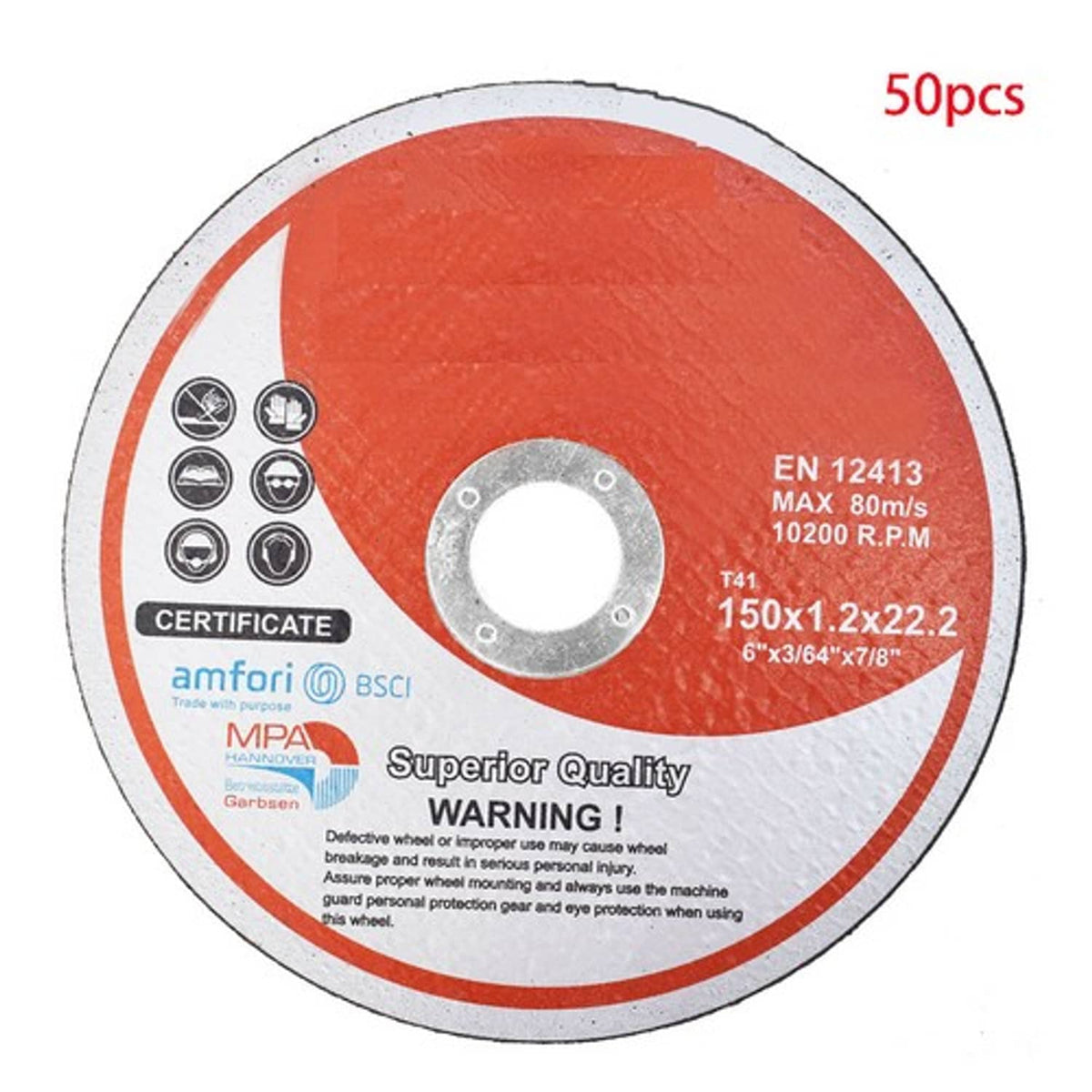 Solid Spare Cutting Discs 50 Pack 6"x.045"x7/8" Cut-off Wheel - Metal & Stainless Steel