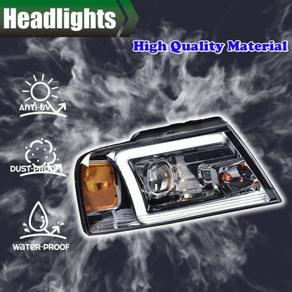 Solid Spare LED DRL Projector Headlight/lamps Chrome/Smoke Fit For 04-08 Ford F-150/Mark LT