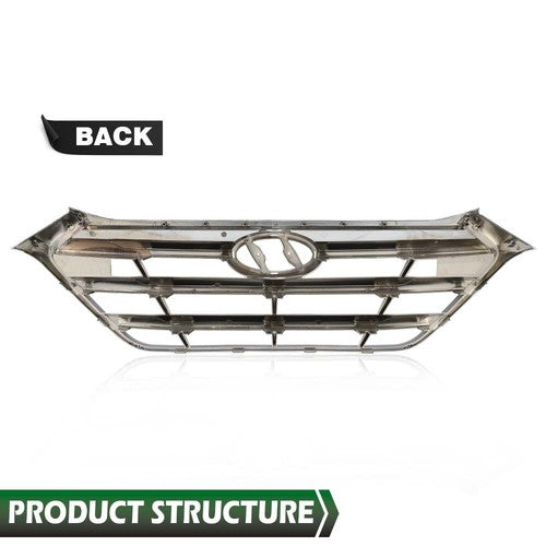 Solid Spare Fit For 2016-2018 Hyundai Tucson Front Bumper Upper Grille Grill w/ Chrome Trim
