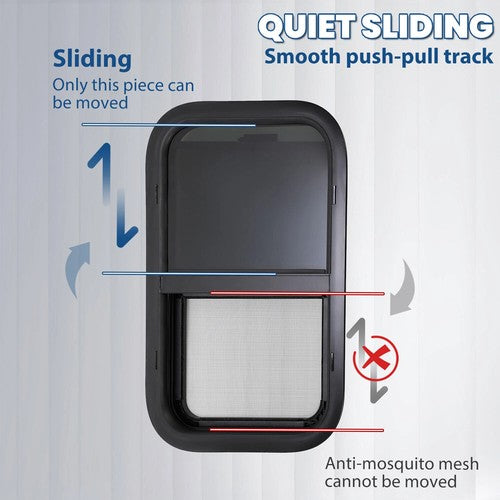Solid Spare 24" x 15" For Camper Cargo Trailer Slider RV Window W/ Trim Ring Screen Black