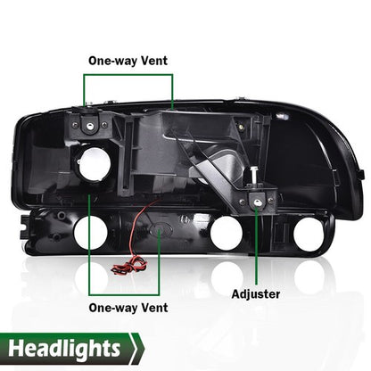 Solid Spare LED DRL Clear Chrome Headlights+Bumper Lamps Fit For 1999-2007 GMC Sierra/Yukon