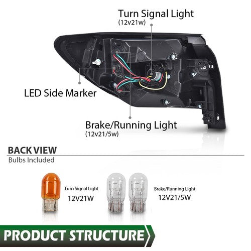 Solid Spare Tail Light Fit For 2013-2017 Chevrolet Traverse Passenger Side Outer With Bulb