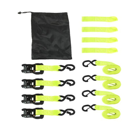 Solid Spare 4-Pack 1.6"x15' Green Ratchet Straps Kit 5,208lb Break Strength w/Safety S Hooks