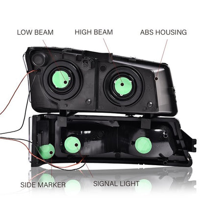 Solid Spare Fit For 03-2006 Chevrolet Silverado LED Tube Smoke Black Headlights+Tail Lights