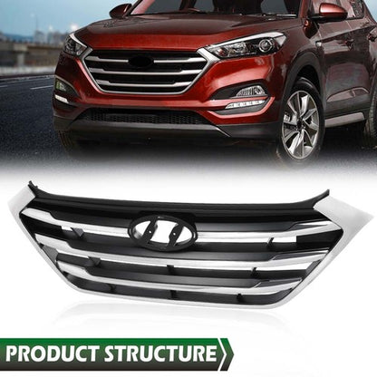 Solid Spare Fit For 2016-2018 Hyundai Tucson Front Bumper Upper Grille Grill w/ Chrome Trim