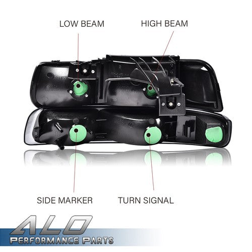 Solid Spare Fit For 1999-2002 Chevy Silverado Smoke Lens Black Housing Headlights Headlamps