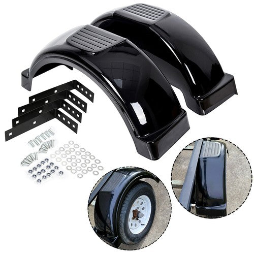 Solid Spare Set Of 2 Single Axle Trailer Fenders w/ Top Step For 13" Wheels Tires Skirt Boat
