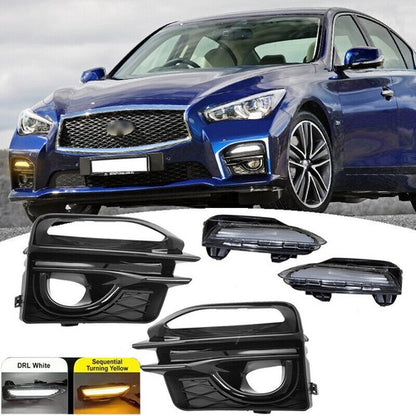 Fit 2014-2017 Infiniti Q50 LED Fog Lights Double Color DRL Turn Signal Lamp Pair