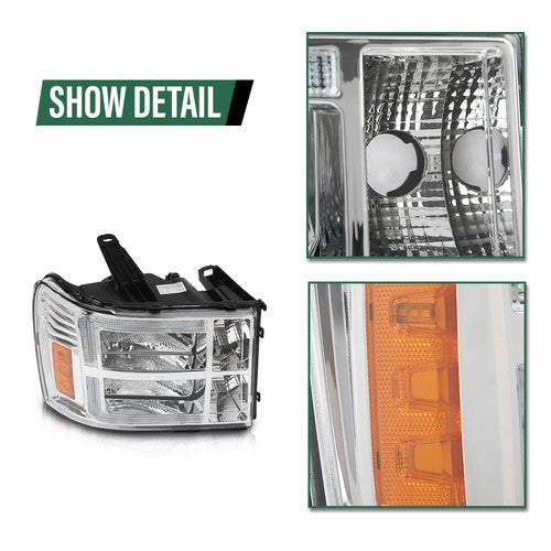 Solid Spare Clear/Chrome LED DRL Headlights Fit For 2007-2013 GMC Sierra 1500 2500 3500HD