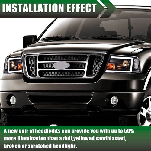 Solid Spare LED DRL Projector Headlights Black Fit For 2004-2008 Ford F-150/Lincoln Mark LT