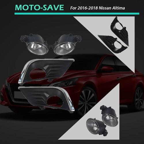 Solid Spare Chrome Fog Lamps Assembly w/3000K Halogen Bulbs For Nissan Altima SR 2.5L 16-18