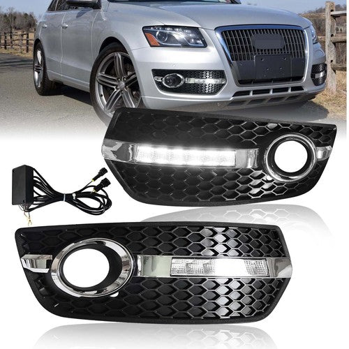 LED DRL Fog Lights Bezel Cover Lamp w/Wire harness switch For 2009-2012 Audi Q5
