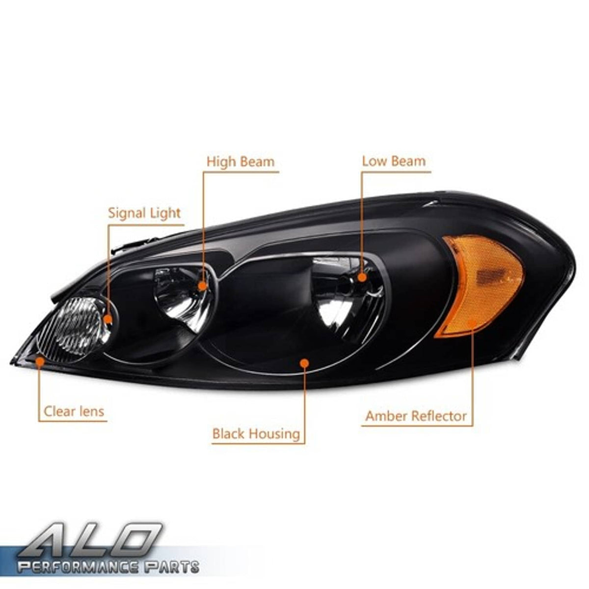 Solid Spare For 06-16 Chevy Impala Limited Black Housing Amber Corner Headlight Headlamps