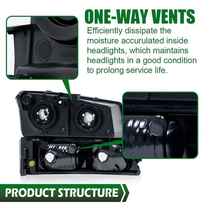 Solid Spare Fit For 2003-2007 Chevy Silverado Avalanche Headlights+Signal Bumper Lamps Smoke