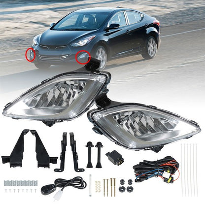 Solid Spare For 2011 2012 2013 Hyundai Elantra Clear Bumper Fog Light w/Bulbs Wiring Switch