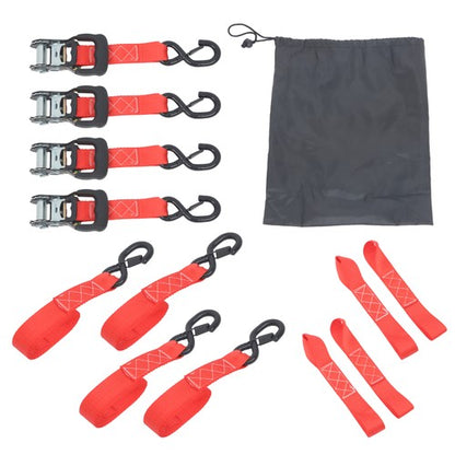 Solid Spare 4 Pcs Steel Ratchet Strap with S Hooks 1.6in*8ft Fracture Strength 5208lbs Red