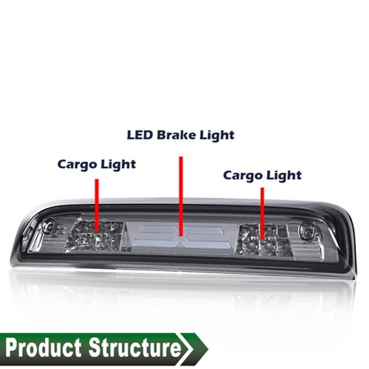 Solid Spare Fit For 2014-2018 Silverado Sierra 1500 LED 3rd Brake Light Cargo Lamp Smoke
