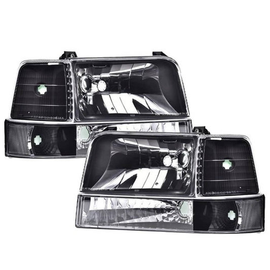 Solid Spare Fit For 1992-1996 Ford F150 F250 F350 Bronco Clear Black Headlights Bumper Lamps