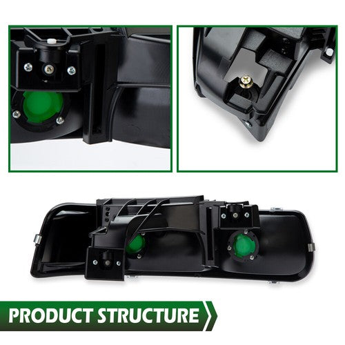 Solid Spare Factory Style Headlights Bumper Fit For 99-2002 Chevy Silverado 1500 2500 3500