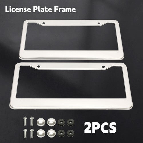 Solid Spare 2PCS Chrome Stainless Steel Metal License Plate Frame Tag Cover With Screw Caps
