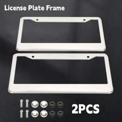 Solid Spare 2PCS Chrome Stainless Steel Metal License Plate Frame Tag Cover With Screw Caps