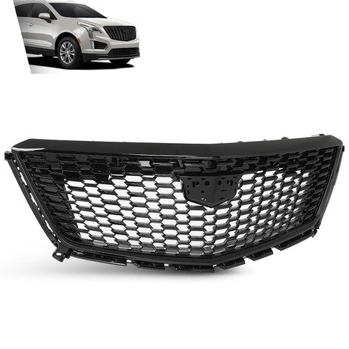 Solid Spare Front Bumper Grille Upper Grill Gloss Black Fit For 2017-2021 Cadillac XT5