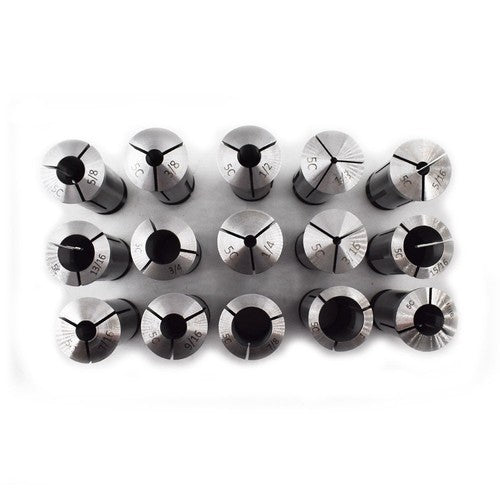 Solid Spare 15 Piece Set 1/8"-1" Capacity TIR 0.0005" High Precision 5C Round Collet
