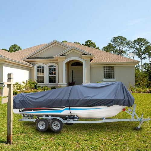 Solid Spare Boat Cover V-Hull 210D Gray 17-19Ft Waterproof Trailerable Fishing Ski Bass