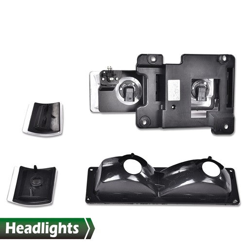 Solid Spare Fit For 1994-1998 GMC C10 C/K Sierra Clear Corner Black Headlights Bumper Lamps