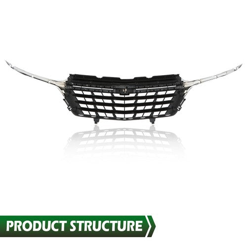 Solid Spare Front Bumper Upper Grille Grill Black Chrome Fit For 2022-2023 Chevrolet Equinox