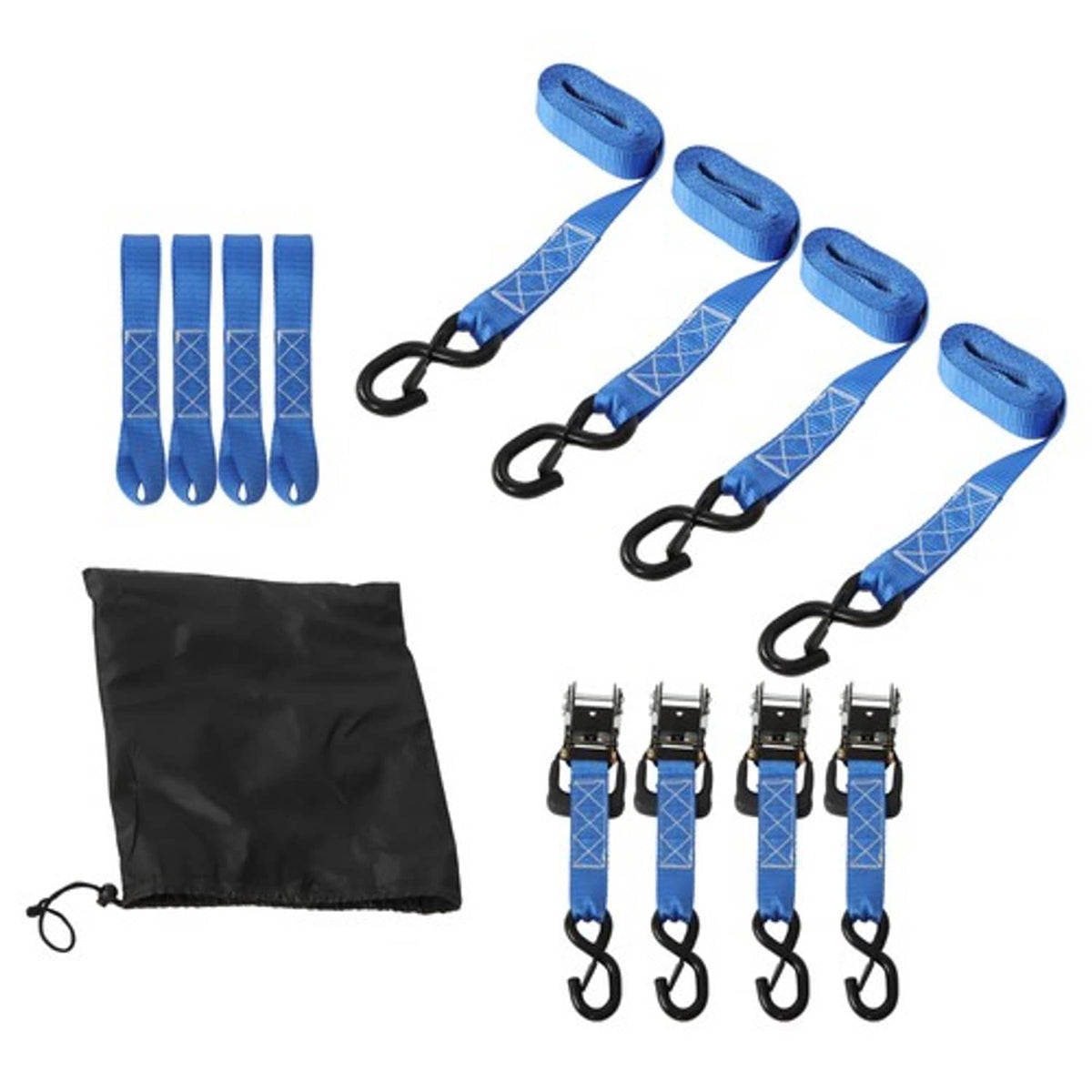 Solid Spare Ratchet Strap*4 Steel+Polyester Blue Fracture Strength 5208lbs 1.6in*8ft S Hooks