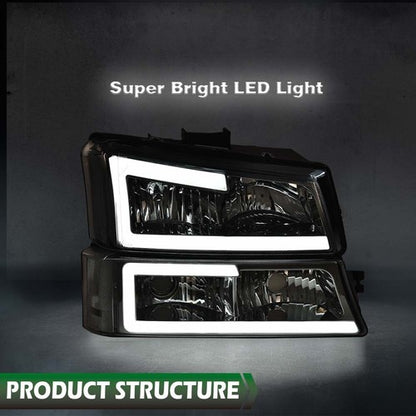 Solid Spare Fit For 03-06 Chevy Silverado Avalanche LED DRL Clear Headlights+Fog Lights