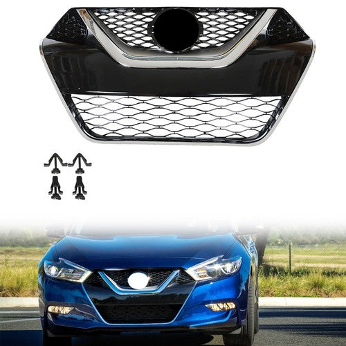Solid Spare Fit For Nissan Maxima 2016 2017 Chrome & Black Front Bumper Grille Grill Kit