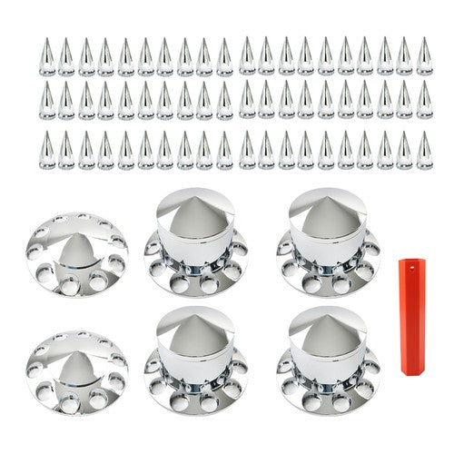 Solid Spare Chrome Hub Cover Kit 33mm Rear & Front for Semi Truck Wheel Axle Covers Spiked