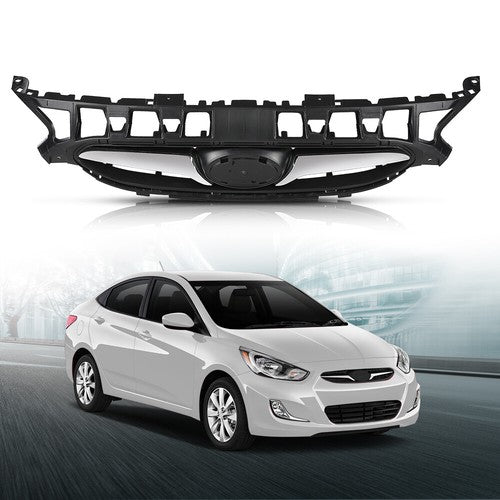Solid Spare Fit For 2012-2014 Hyundai Accent Front Bumper Upper Grille Grill w/ Chrome Trim